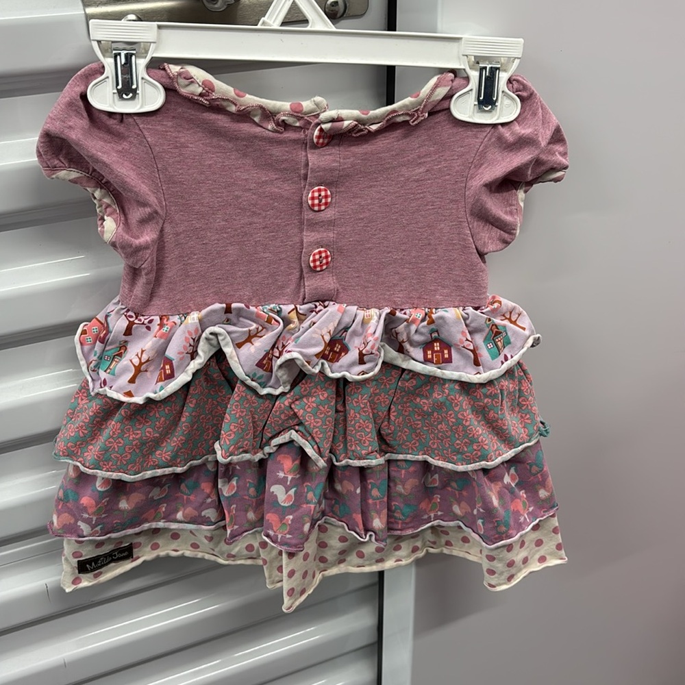 Matilda Jane Pink Purple Ruffled Dress Houses Bows Chickens Polka Dots 12-18M - Picture 7 of 16